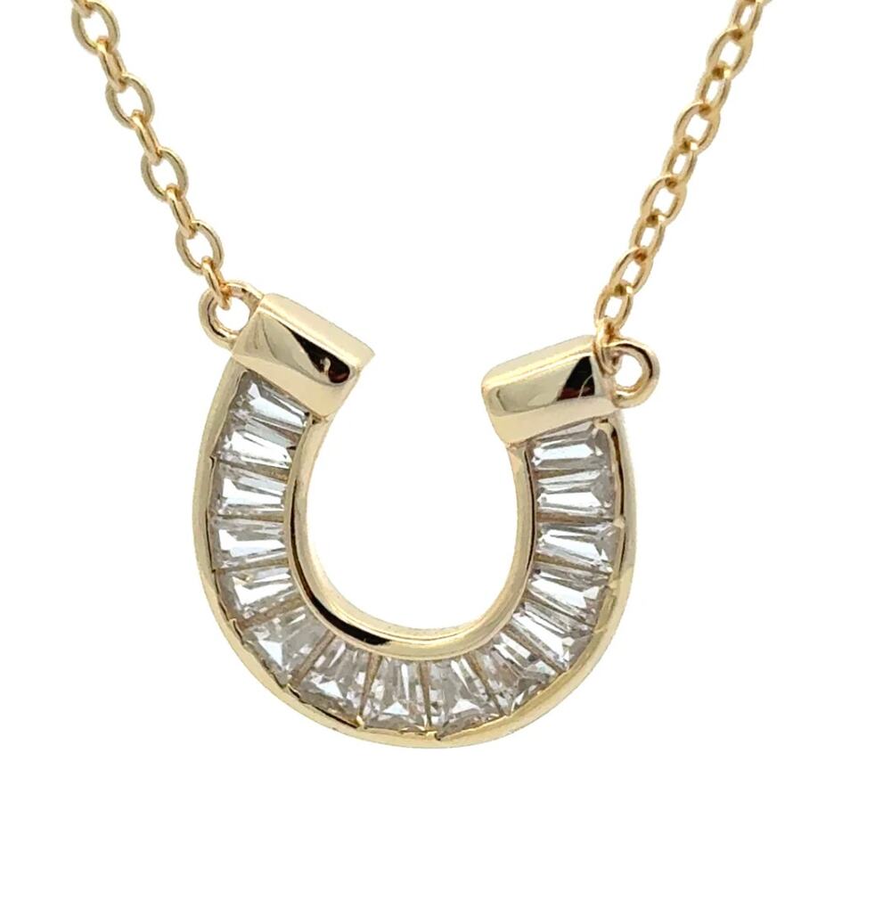 Horseshoe CZ Pendant Necklace Solid 925 Sterling Silver Gold Horseshoe